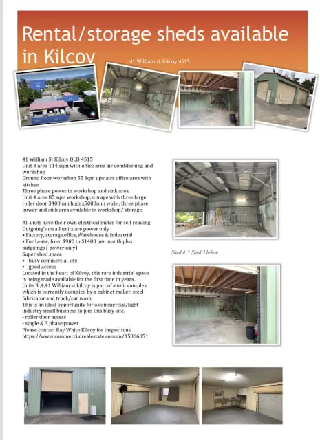 Storage, workshop ,commercial sheds for rent in kilcoy QLD 4515